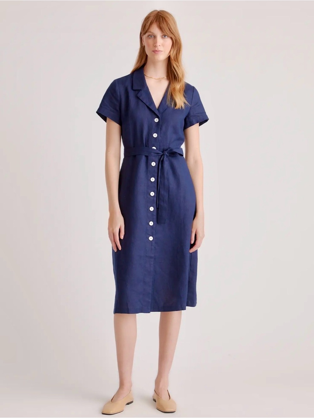 Quince 100% European Linen Button Front Dress